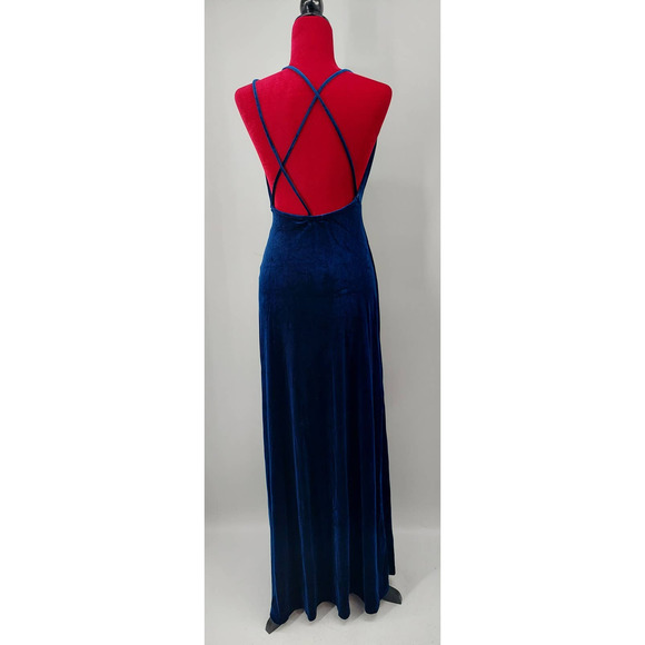 LULU'S SZ S Whimsical Romance Dark Blue Velvet Faux-Wrap Maxi Dress NEW B38 - Picture 3 of 10